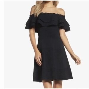 Eliza J Black Off-the-Shoulder Scalloped Ruffle Knit Cocktail Dress Size Small